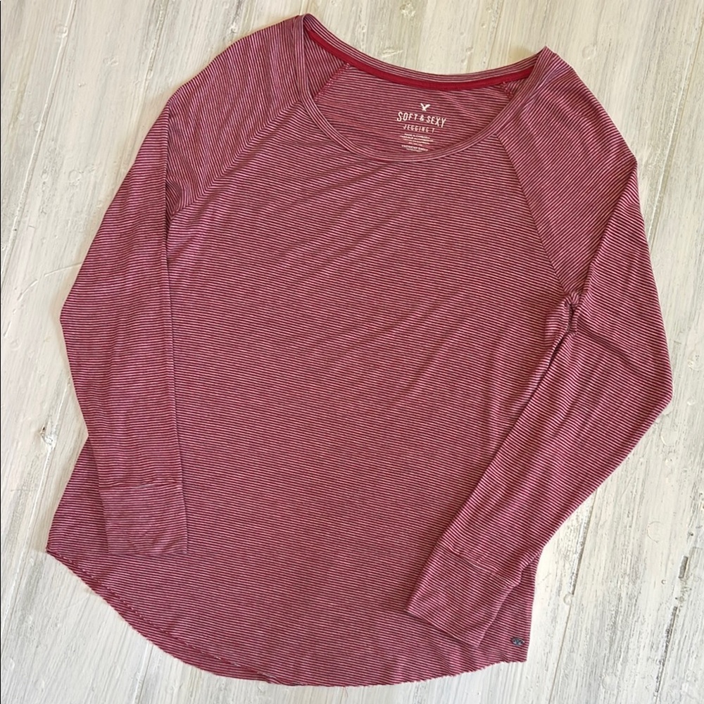 American Eagle Outfitters Red Striped Long Sleeve Soft & Sexy Jeggings T Size M